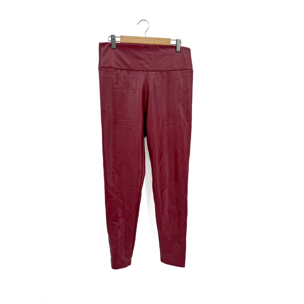 Leggings Womens L Burgundy Faux Leather High Waisted Wine Red Edgy Biker